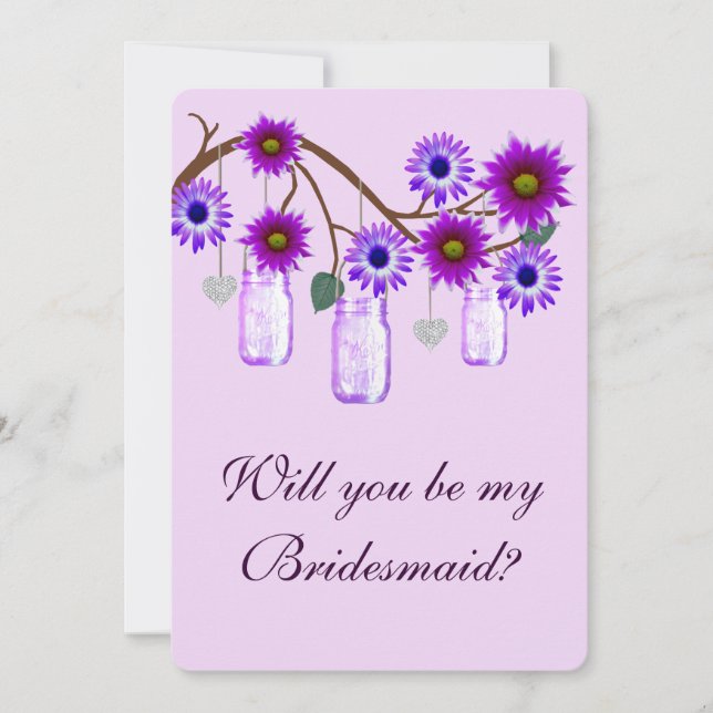 Purple Flowers Mason Jars Bridesmaid Card (Front)
