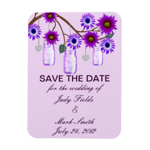 Purple Flowers Mason Jars Save The Date Magnet