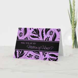 Purple Flowers Matron of Honor Invitation Card