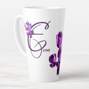 Purple flowers monogram E personalise customisable Latte Mug