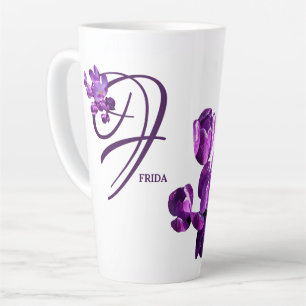 Purple flowers monogram F personalise customisable Latte Mug