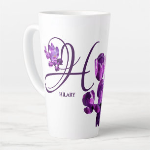Purple flowers monogram H personalise customisable Latte Mug