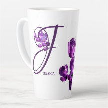 Purple flowers monogram J personalise customisable