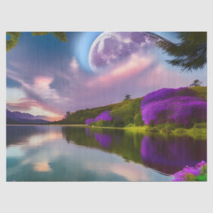 Purple flowers Moon and lake reflection  Tissue Paper