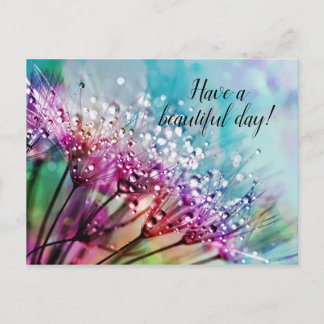 Purple Flowers on Blue Personalised Postcard