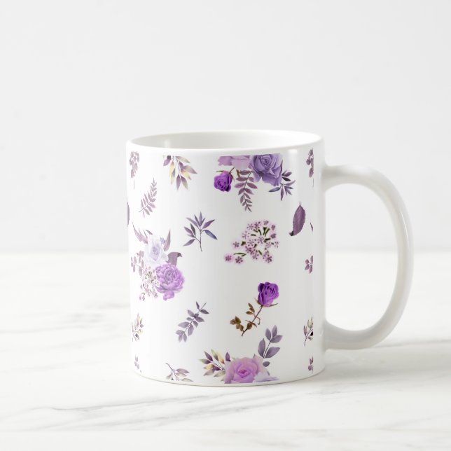 Purple flowers  on  coffee mug (Right)