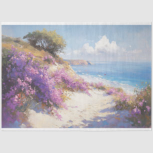 Purple Flowers on the Beach Decoupage Tissue Paper