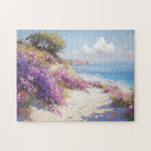 Purple Flowers on the Beach Jigsaw Puzzle