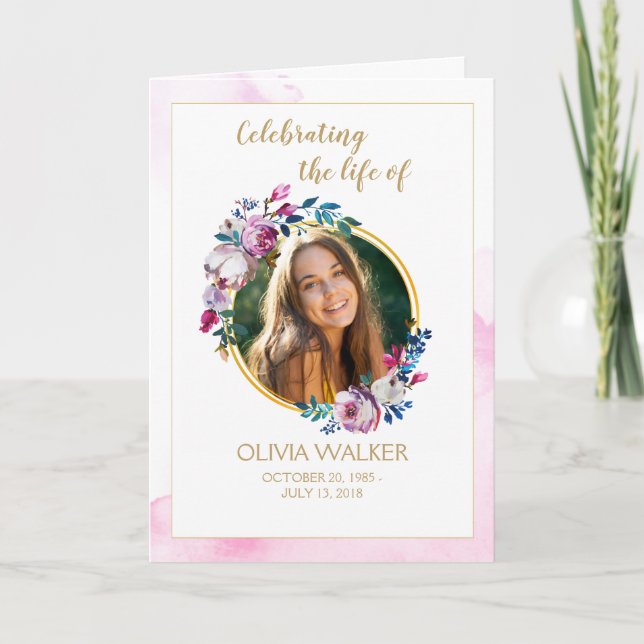 Purple Flowers Order of Service Folded Program (Front)