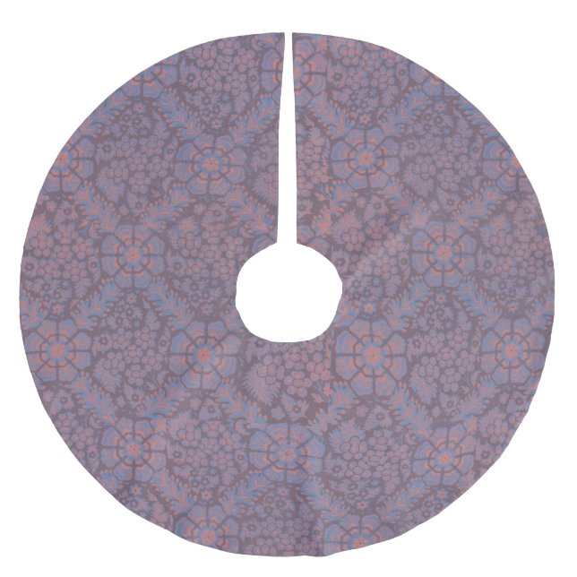 Purple Flowers Pattern Brushed Polyester Tree Skirt (Front)
