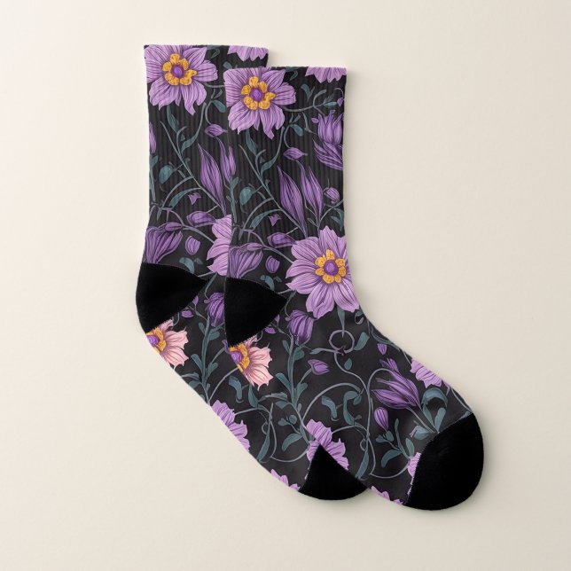 Purple flowers pattern Full printed Socks   (Pair)