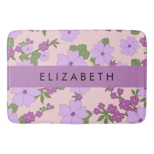 Purple Flowers, Pattern Of Flowers, Your Name Bath Mat
