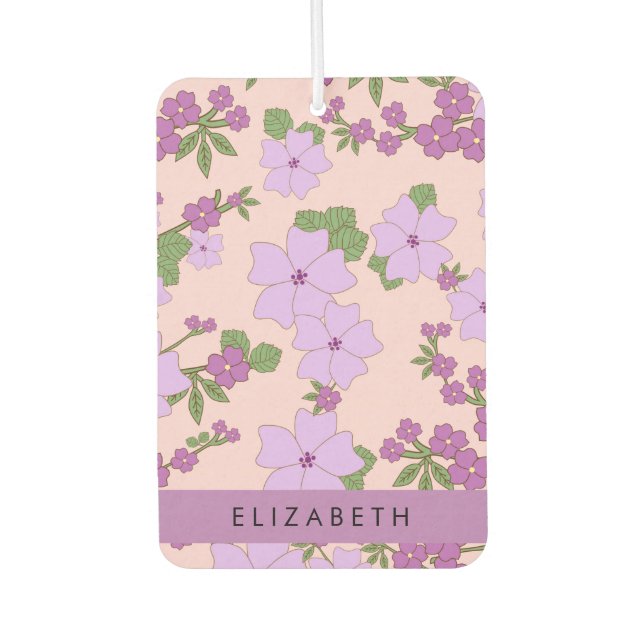 Purple Flowers, Pattern Of Flowers, Your Name Car Air Freshener (Front)