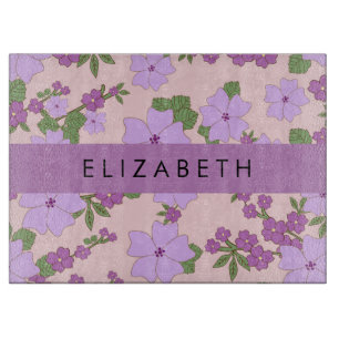Purple Flowers, Pattern Of Flowers, Your Name Cutting Board