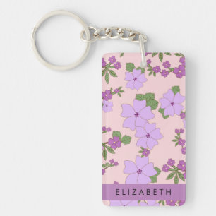 Purple Flowers, Pattern Of Flowers, Your Name Key Ring