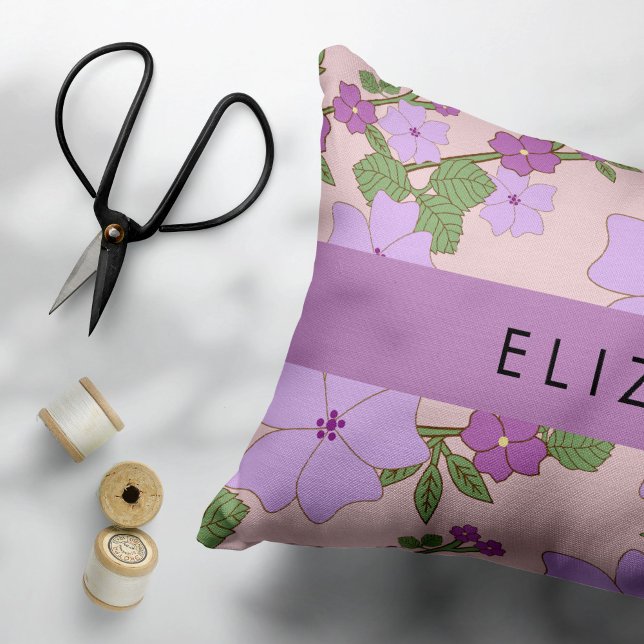 Purple Flowers, Pattern Of Flowers, Your Name Pillowcase (Creator Uploaded)