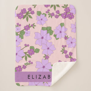 Purple Flowers, Pattern Of Flowers, Your Name Sherpa Blanket