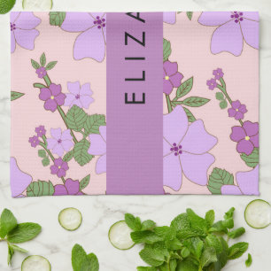 Purple Flowers, Pattern Of Flowers, Your Name Tea Towel