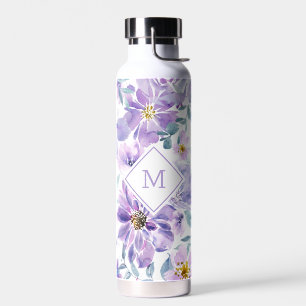 Purple Flowers Pattern Water Bottle