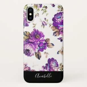Purple Flowers Pattern with Monogram iPhone X Case