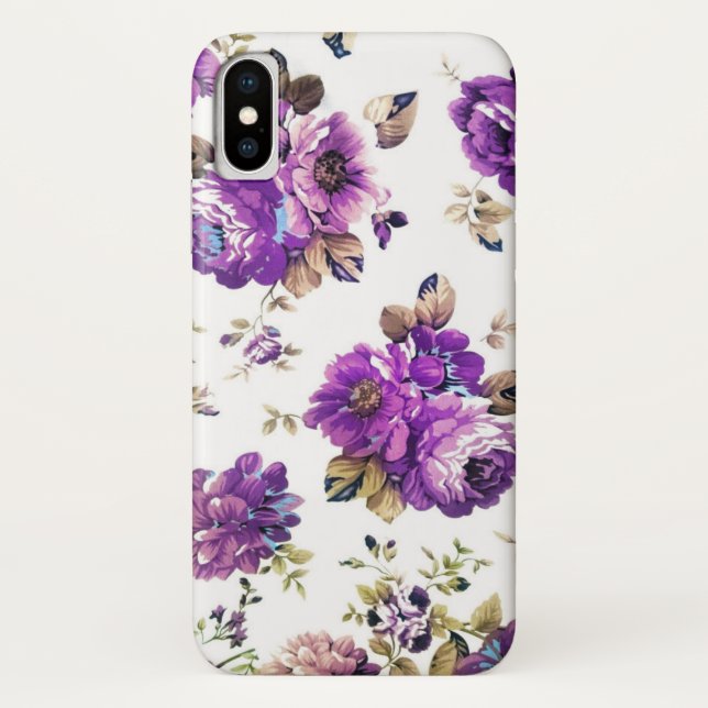 Purple Flowers Pattern with Monogram Case-Mate iPhone Case (Back)