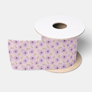 purple flowers patterns satin ribbon