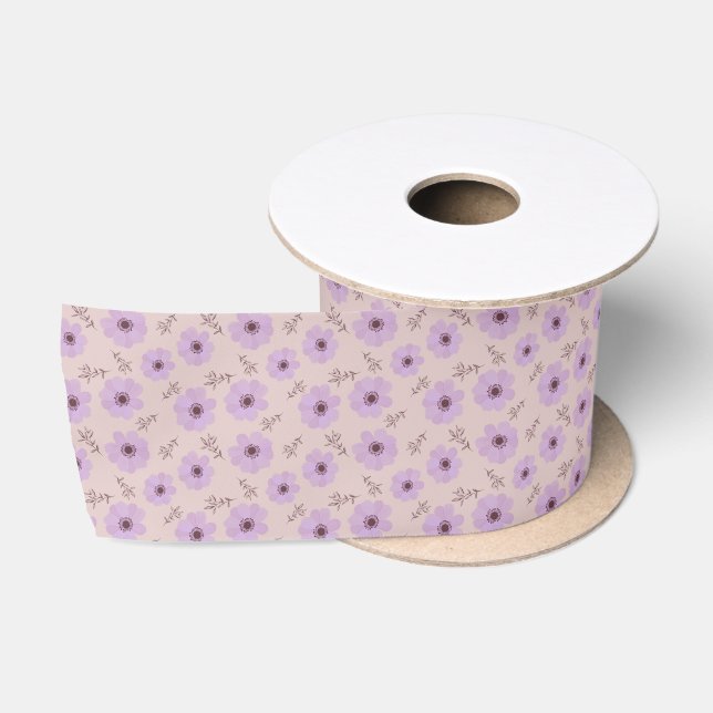 purple flowers patterns satin ribbon (Spool)