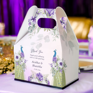 Purple flowers peacock wedding favour gift  favour box