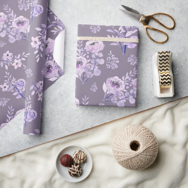 Purple flowers Peonies on pastel purple Wrapping Paper (Crafts)