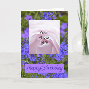 Purple flowers Photo Birthday Card