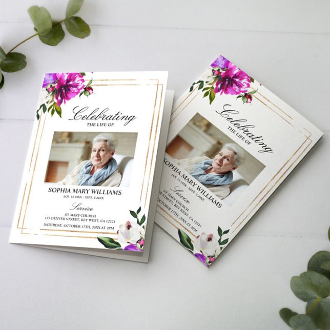 Purple Flowers Photo Memorial Funeral Programs (Creator Uploaded)