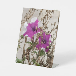 Purple Flowers Photo Pedestal Sign