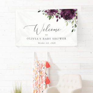 Purple Flowers, Plum Flowers, Baby Shower Welcome Banner