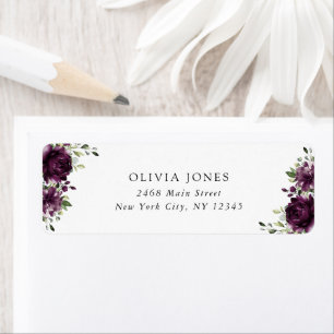 Purple Flowers, Plum Flowers, Boho, Baby Shower Return Address Label
