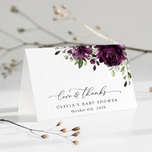 Purple Flowers, Plum Flowers, Boho, Baby Shower Thank You Card