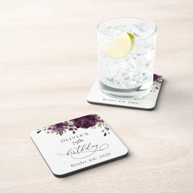 Purple Flowers, Plum Flowers, Boho, Birthday Coaster (Right Side)