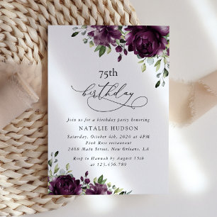 Purple Flowers, Plum Flowers, Boho, Birthday Invitation