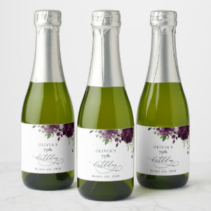 Purple Flowers, Plum Flowers, Boho, Birthday Sparkling Wine Label