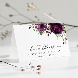 Purple Flowers, Plum Flowers, Boho, Birthday Thank You Card