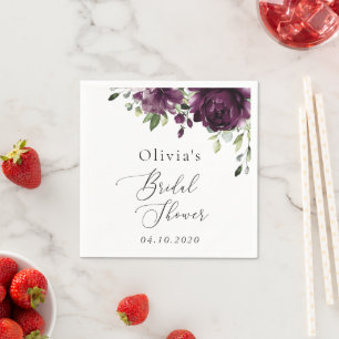 Purple Flowers, Plum Flowers, Boho, Bridal Shower Napkin