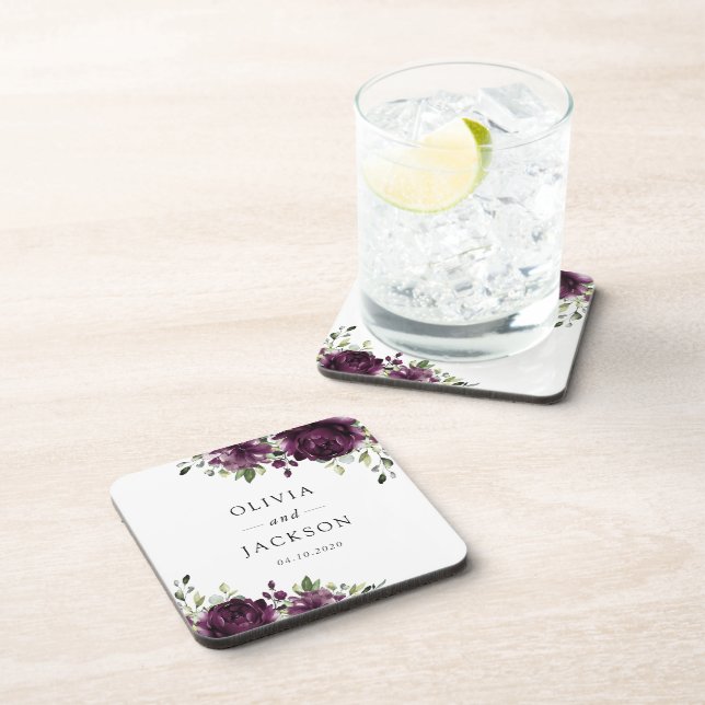 Purple Flowers, Plum Flowers, Boho, Floral Wedding Coaster (Right Side)