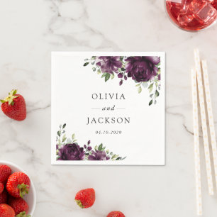 Purple Flowers, Plum Flowers, Boho, Floral Wedding Napkin