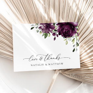 Purple Flowers, Plum Flowers, Boho, Floral Wedding Thank You Card