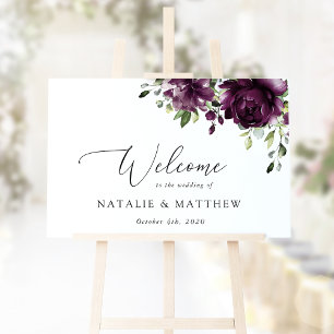 Purple Flowers, Plum Flowers, Wedding Welcome Poster