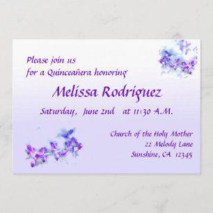 Purple Flowers Quinceanera Invitation