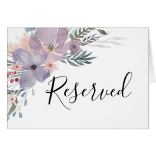 Purple flowers reserved sign. Botanical wedding