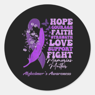 Purple Flowers Ribbon Memories Heimers Awareness Classic Round Sticker