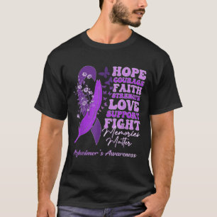 Purple Flowers Ribbon Memories Heimers Awareness T-Shirt