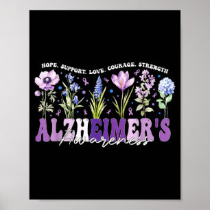 Purple Flowers Ribbon Support Alzheimers Awareness Poster