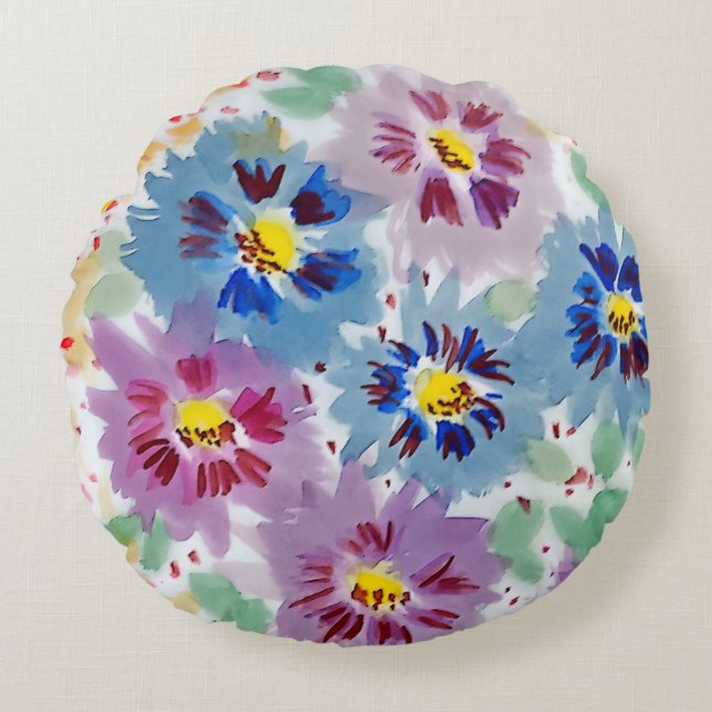 Purple flowers  round cushion (Front)